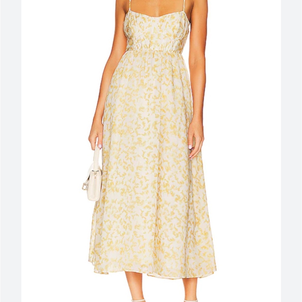 Bardot Yellow Cream Ruffled Tiered Maxi Sundress